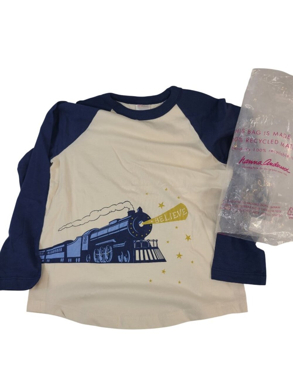 NEW The Polar Express Hanna Andersson Graphic Tee Sz 6-7 Blue White Long Sleeve